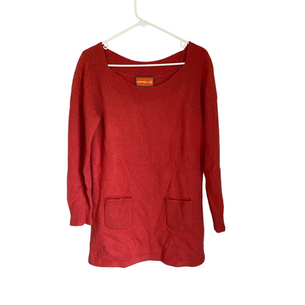 Merrell Burnt Orange Wool-Blend Double Pocket Front Sweater Size M